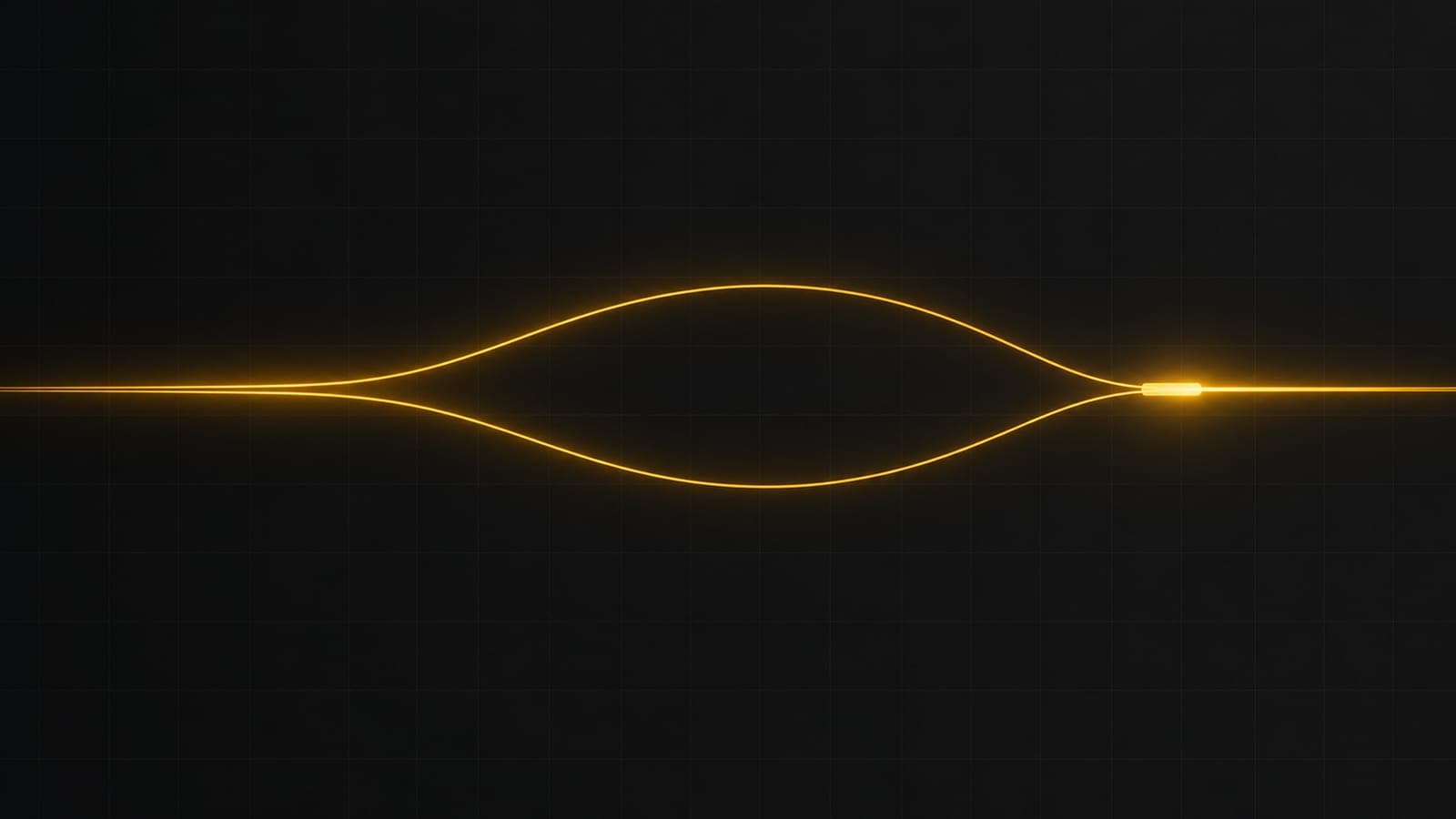 Two glowing amber lines that start together, drift apart in the middle, and are joined again by a bright connector on the right